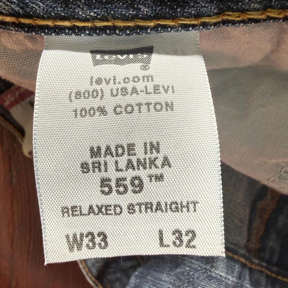 Vintage Levis 559 Jeans Mens 33x32 Blue Relaxed Straight Y2K Dark Wash Whiskers